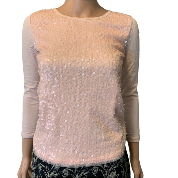 J. CREW Pink Sequin 3/4 Sleeve Tee - Picture 3 of 10